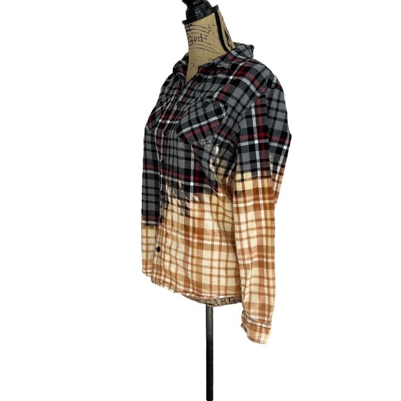 Upcycled Bleach Dip Dye Boho Flannel Top - Picture 4 of 8